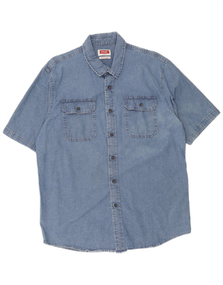 Wrangler Chemise en jean à manches courtes pour homme Grand coton bleu