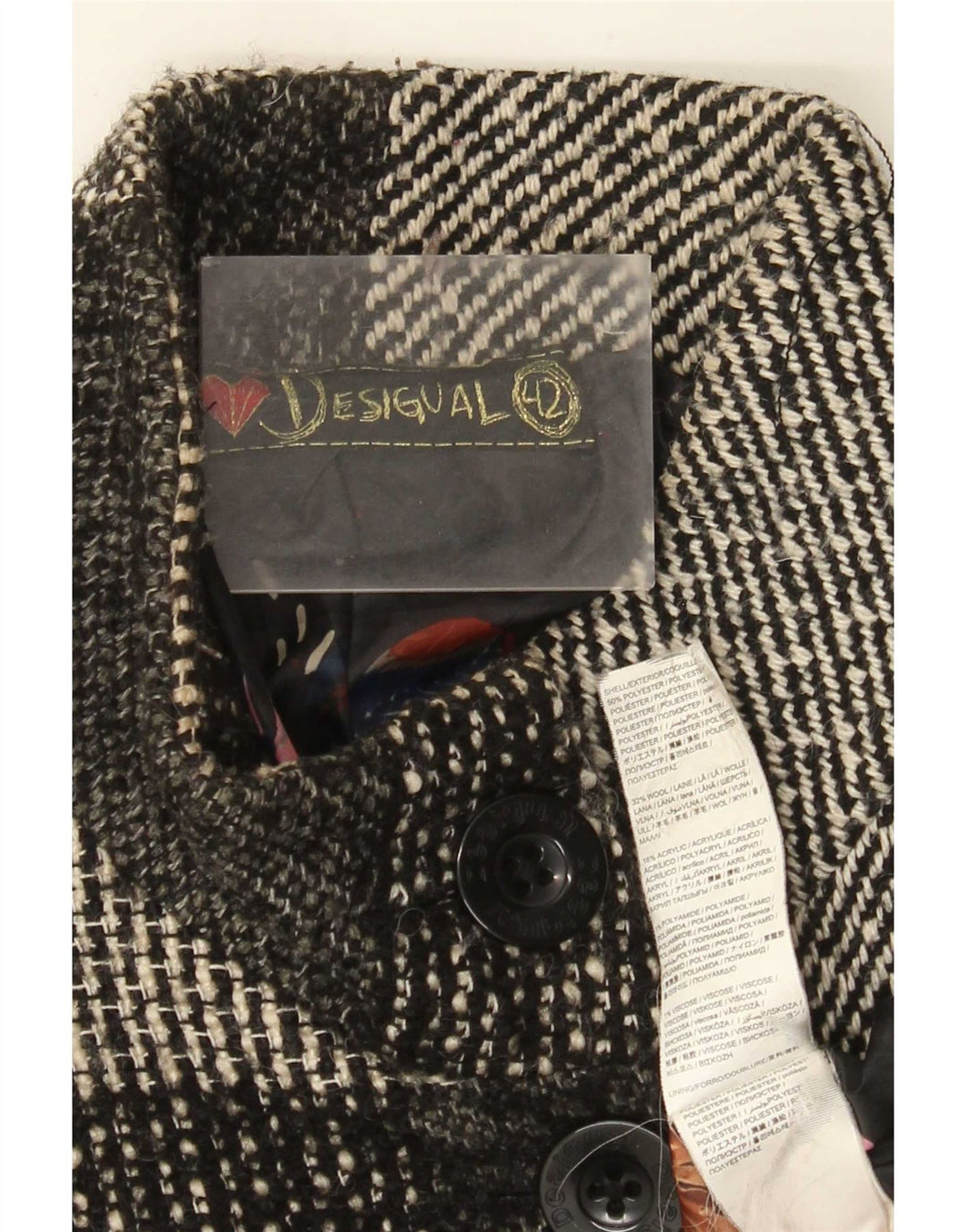 Desigual Manteau Femme EU 42 Grand Gris Floral Polyester