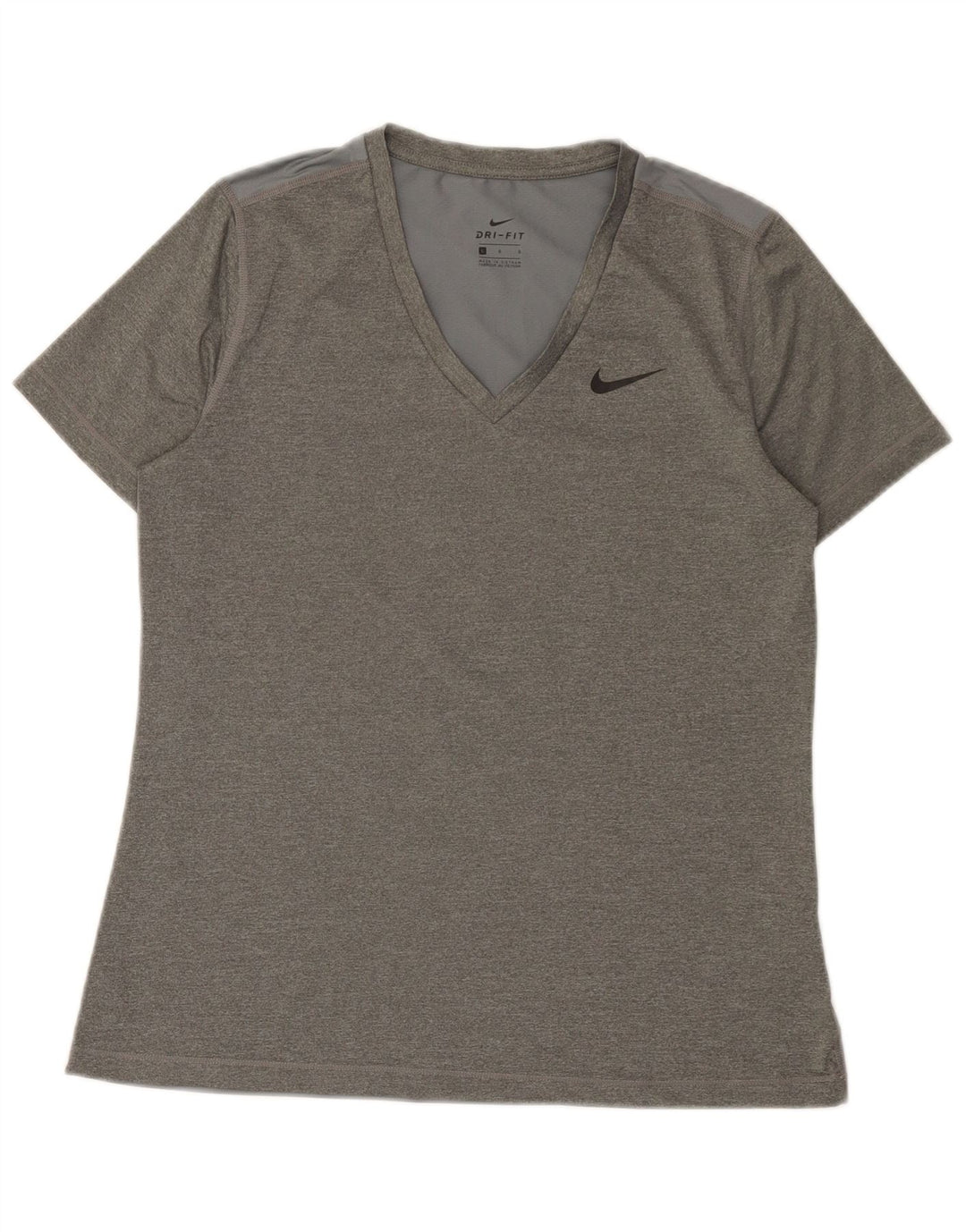 Nike Womens Dri Fit T-Shirt Top UK 14 Large Gris Polyester