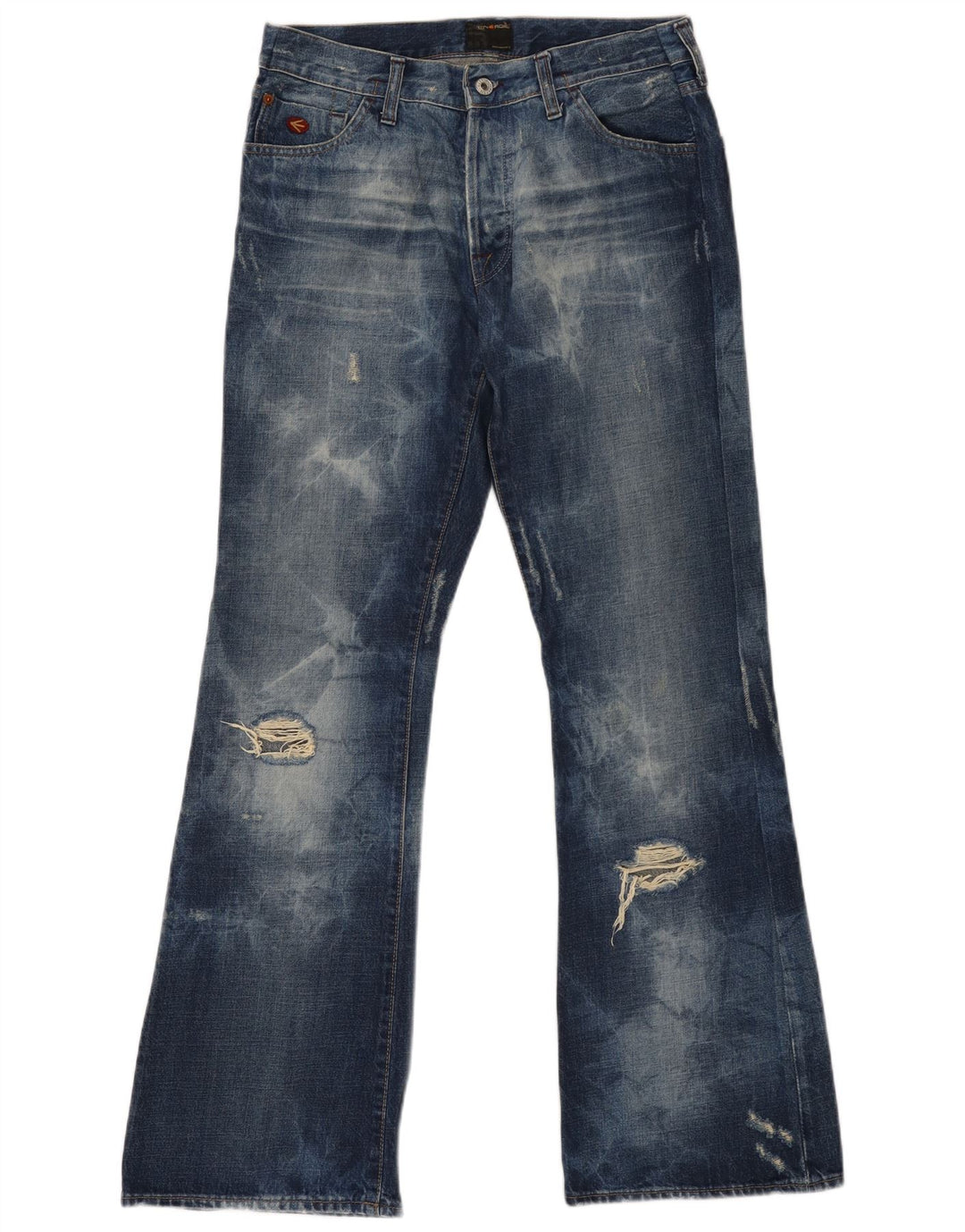 ENERGIE Jean évasé délavé à l'acide pour femme W29 L32 en coton bleu