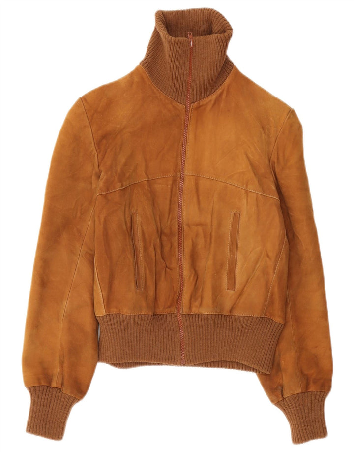 veste bomber en daim femme vintage UK 10 Petit Brun