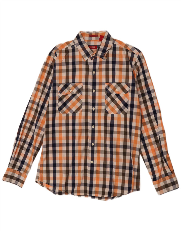 Izod Chemise Slim Fit Homme Orange Moyen Vichy Coton