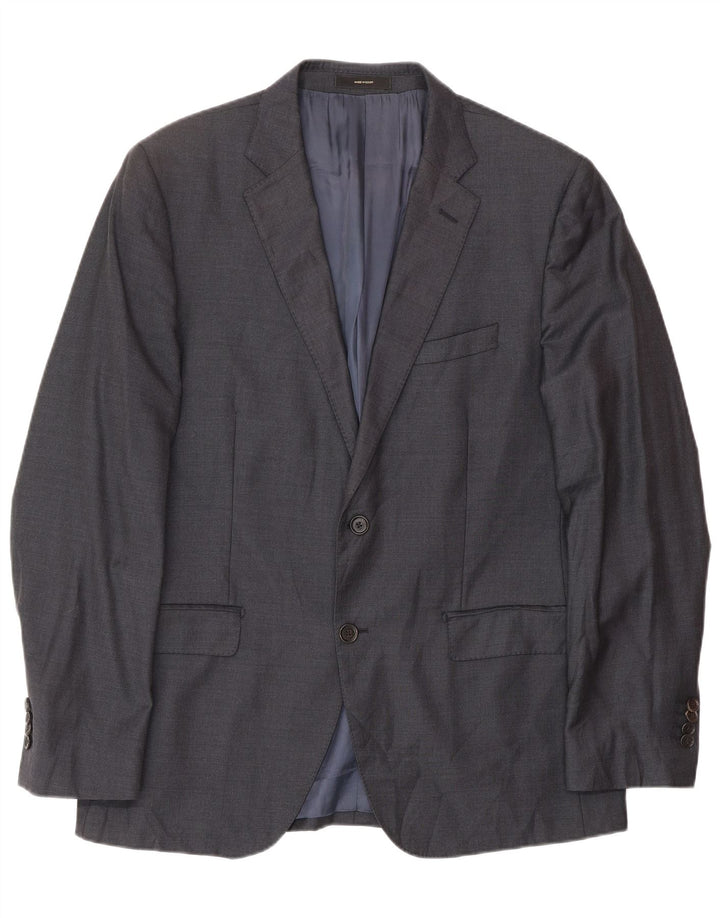 MASSIMO DUTTI Veste Blazer 2 Boutons Homme EU 52 Grande Laine Bleu Marine