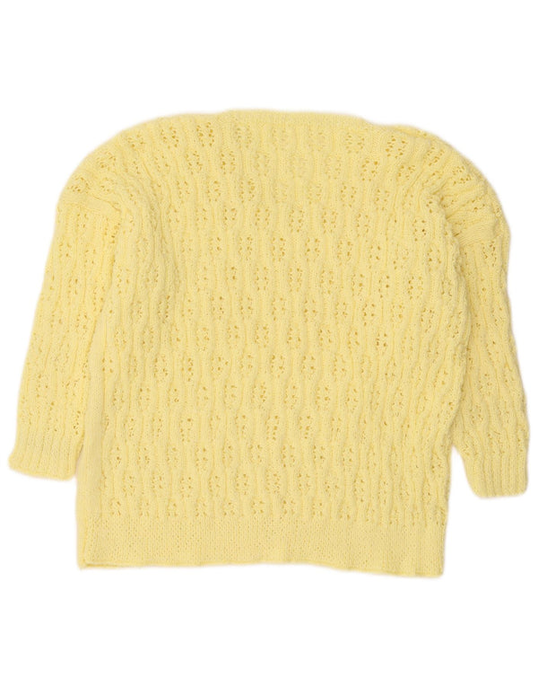 vintage Femmes 3/4 Manches V-Col Jumper Pull UK 16 Grand Jaune