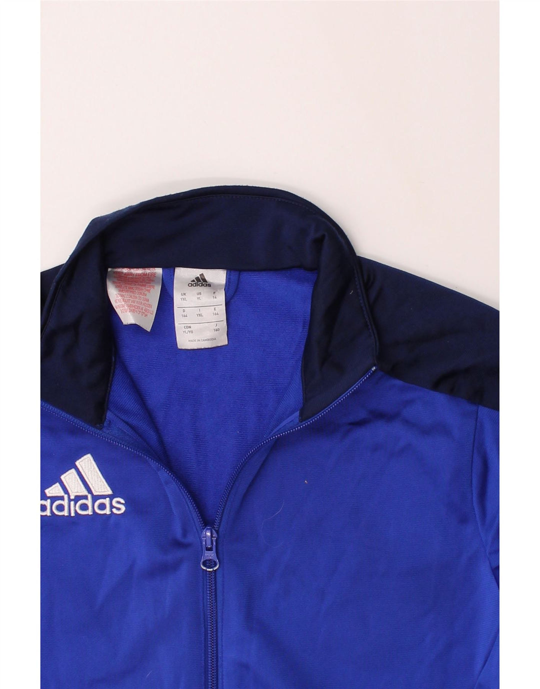 ADIDAS Boys Tracksuit Top Jacket 13-14 Years XL Blue Colourblock Polyester Vintage Adidas and Second-Hand Adidas from Messina Hembry 