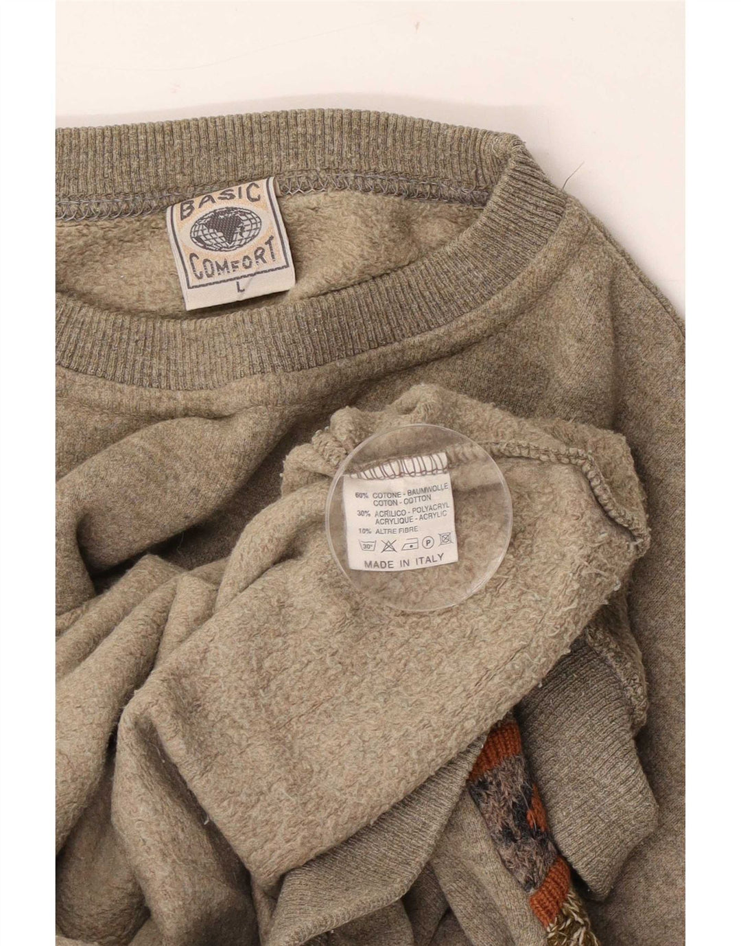vintage Mens Graphic Sweatshirt Jumper Grand Gris Géométrique Coton