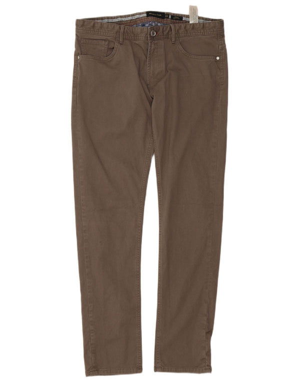 Massimo Dutti Pantalon décontracté coupe slim pour homme EU 42 Large W32 L32 Gris Coton
