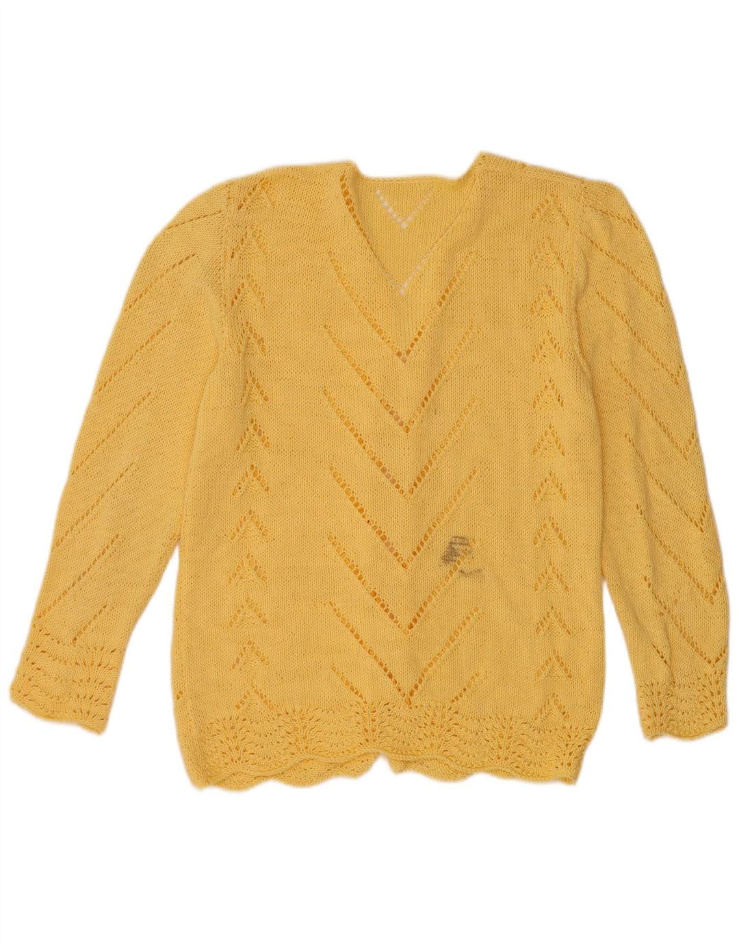 VINTAGE Pull Cardigan Ouvert Femme UK 12 Jaune Moyen
