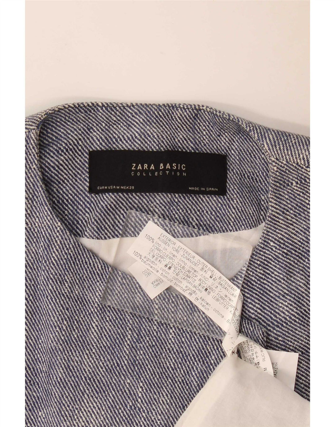 Zara Womens Longline Open Blazer Jacket UK 12 Lin bleu moyen