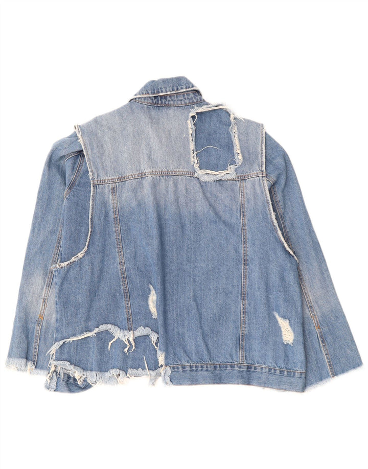ZARA Veste en jean vieilli pour femme UK 16 Grand coton bleu