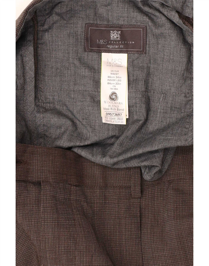 Marks & Spencer Pantalon de costume coupe classique pour homme W34 L33 Marron à carreaux
