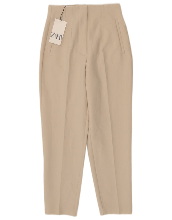 Zara Pantalon décontracté taille haute fuselé pour femme Petit W26 L26 Beige