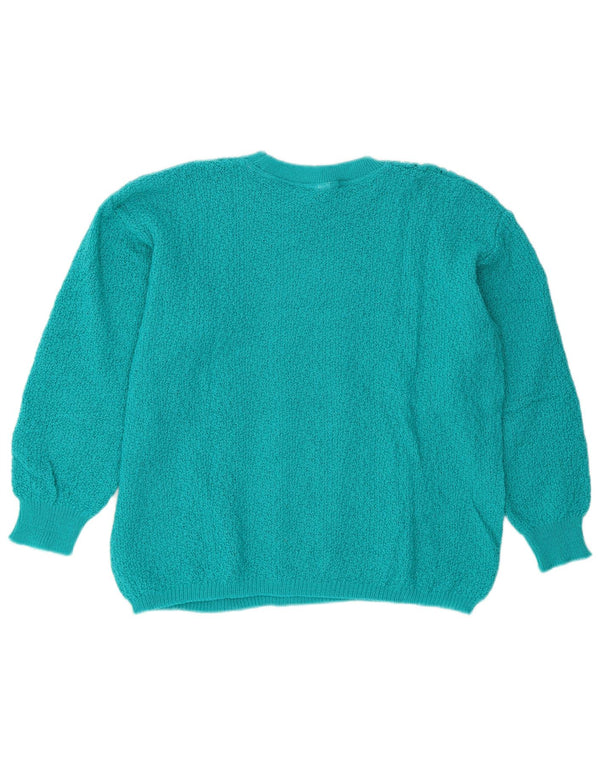 vintage Womens Crop Crew Neck Jumper Pull EU 44/46 XL Vert Acrylique