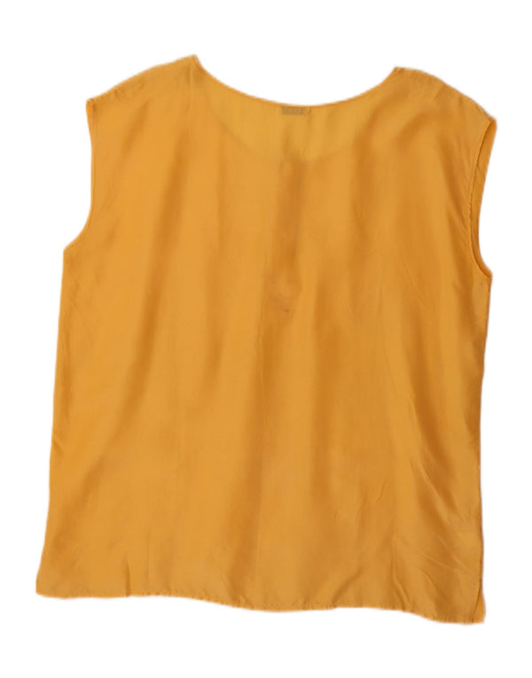 vintage Femmes Blouse Sans Manches Top UK 20 2XL Soie Jaune