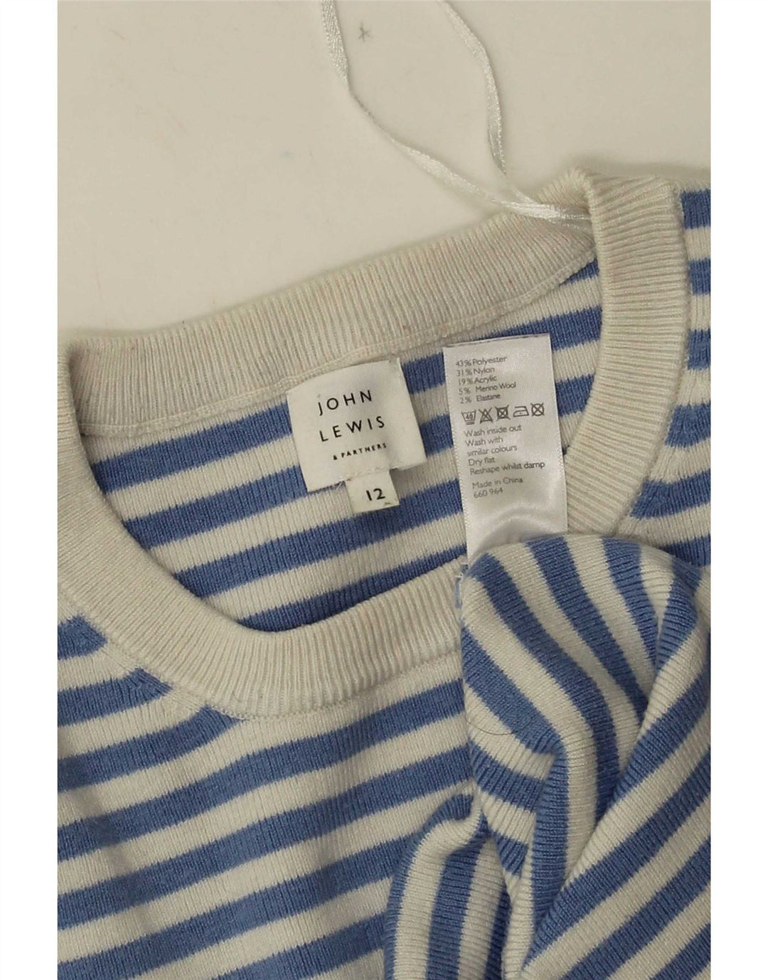 John Lewis Pull à col rond pour femme UK 12 Bleu moyen rayé