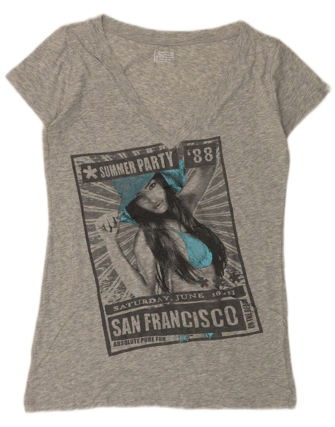 BENETTON T-shirt graphique pour femme UK 12 Gris moyen moucheté