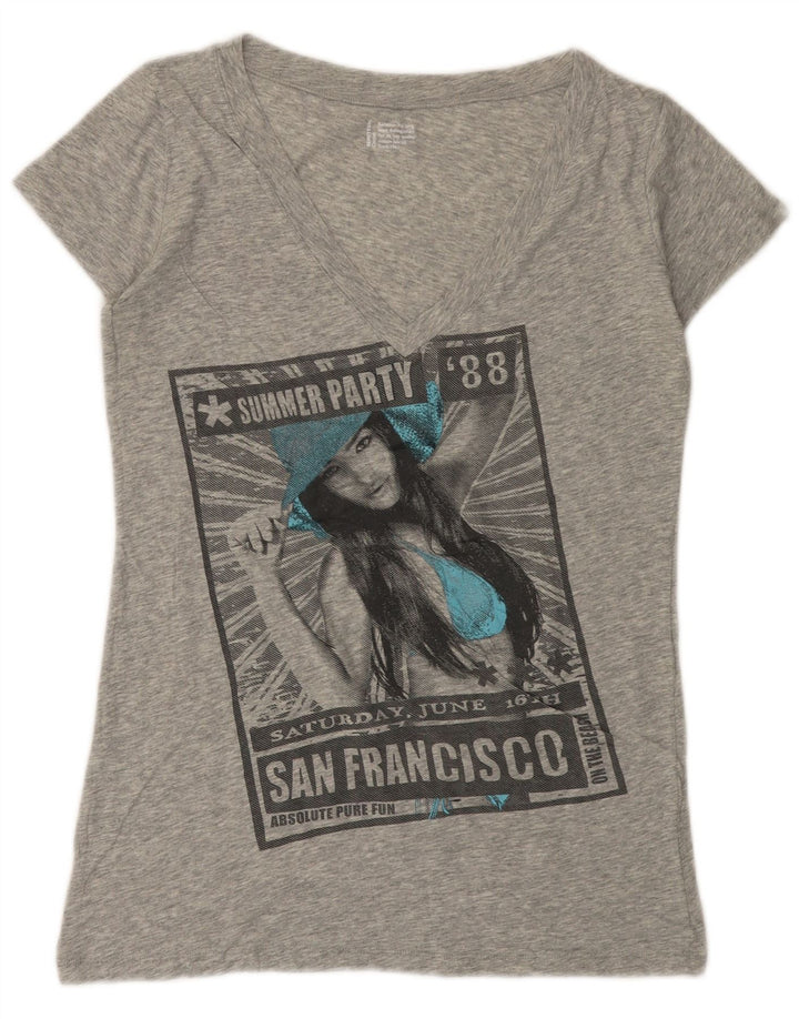 BENETTON T-shirt graphique pour femme UK 12 Gris moyen moucheté