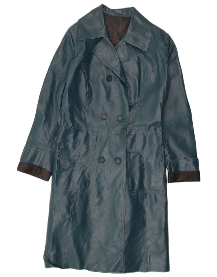 manteau en cuir femme vintage IT 40 Petit colorblock bleu