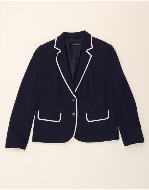 Jaeger Veste Blazer 2 Boutons Femme UK 14 Large Bleu Marine Viscose Classique