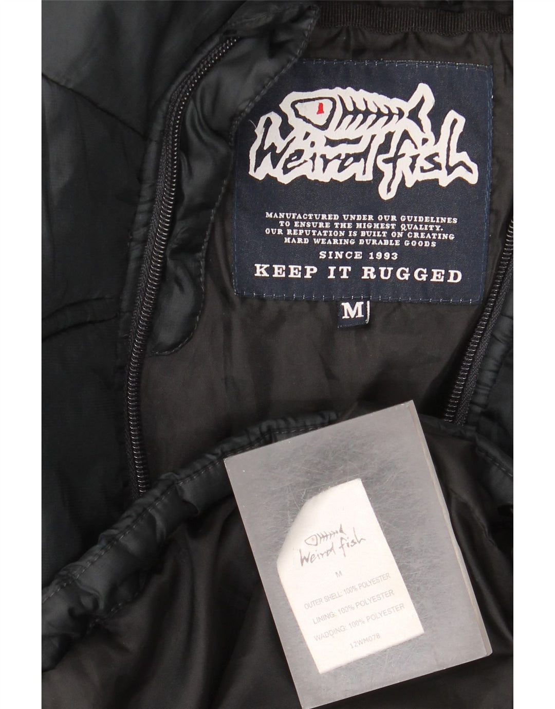 Weird Fish Veste matelassée à capuche pour homme UK 38 Medium Noir Polyester