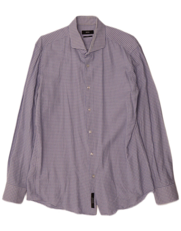 Hugo Boss Chemise Slim Fit Homme UK 41 16 Grand Bleu Géométrique Coton