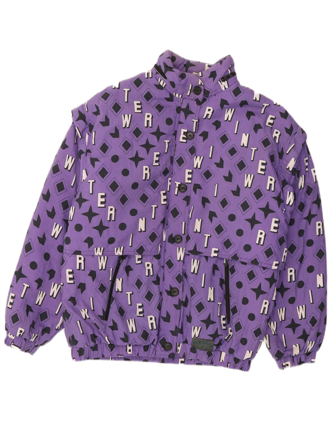 vintage Mens Bomber Jacket UK 40 Grand Violet Géométrique