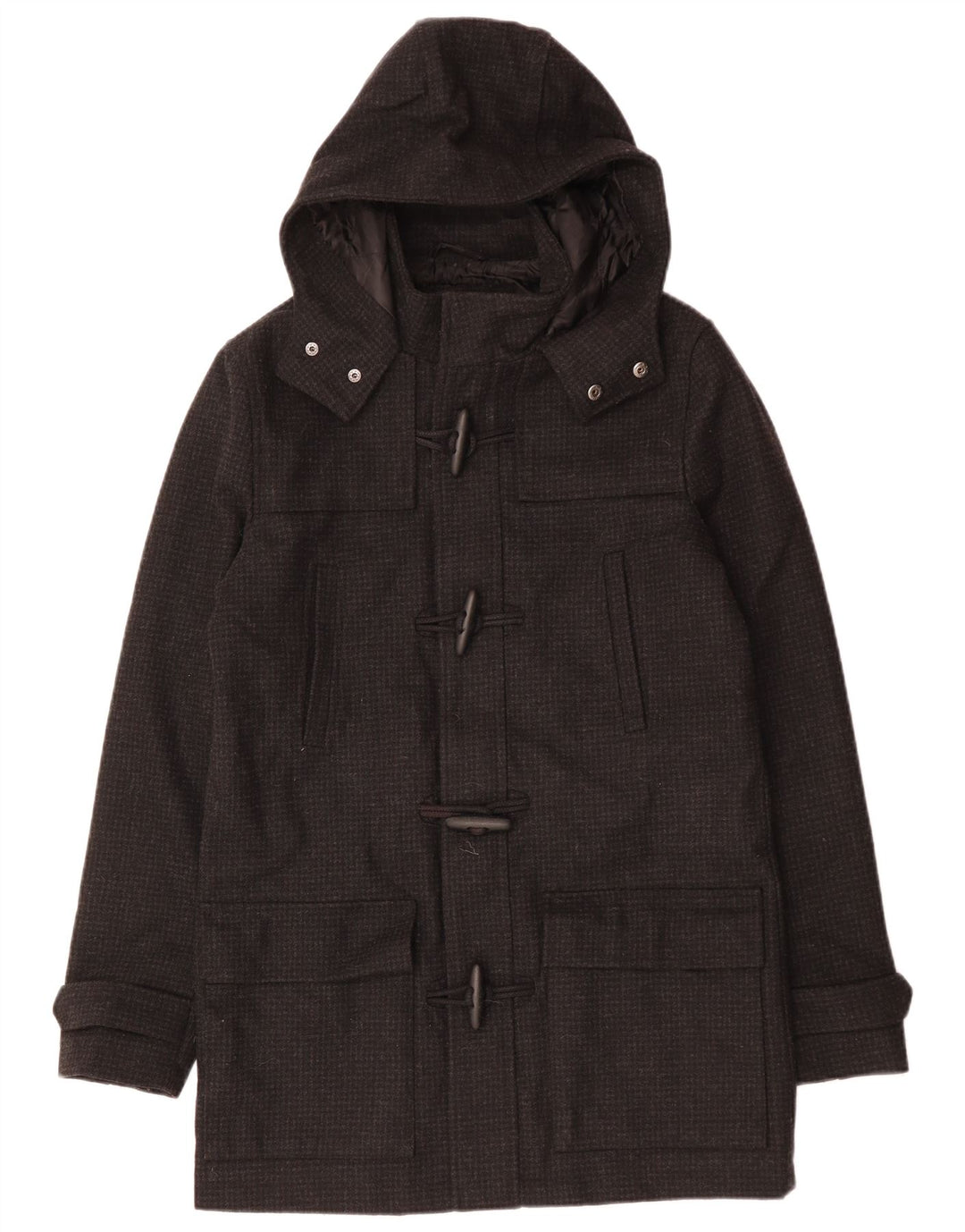 VINTAGE Duffle Coat à capuche pour homme UK 38 pied-de-poule noir moyen