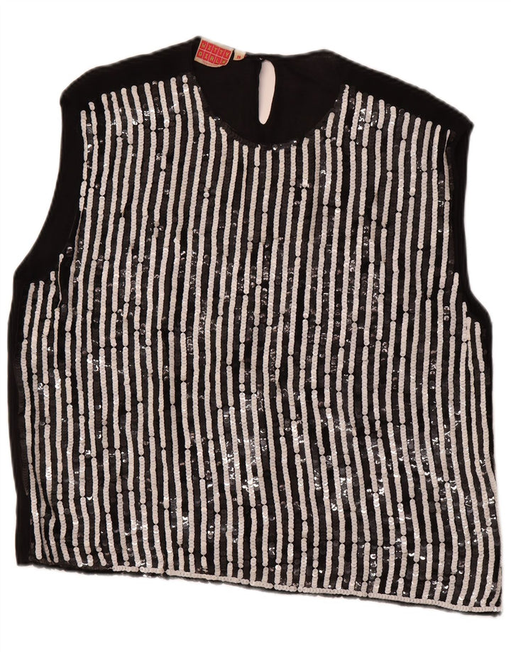 WITTY GIRL Haut chemisier sans manches pour femme UK 44 Viscose rayée noire moyenne