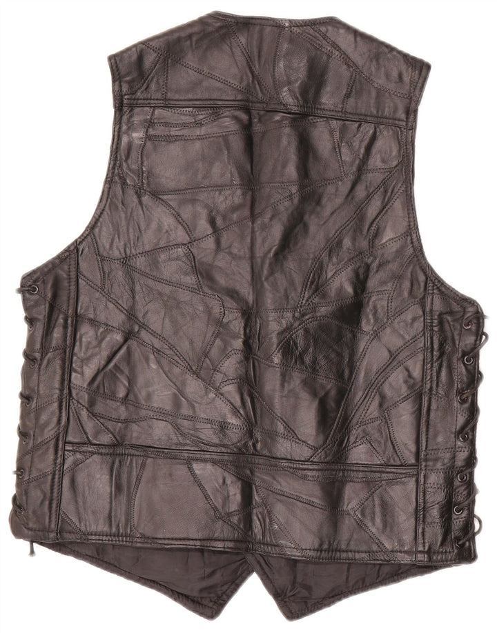 Gilet en cuir Motorstyle vintage pour hommes, patchwork noir moyen