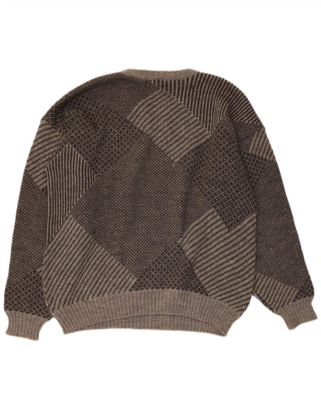 VINTAGE Pull ras du cou pour homme IT 56 2XL Gris Géométrique