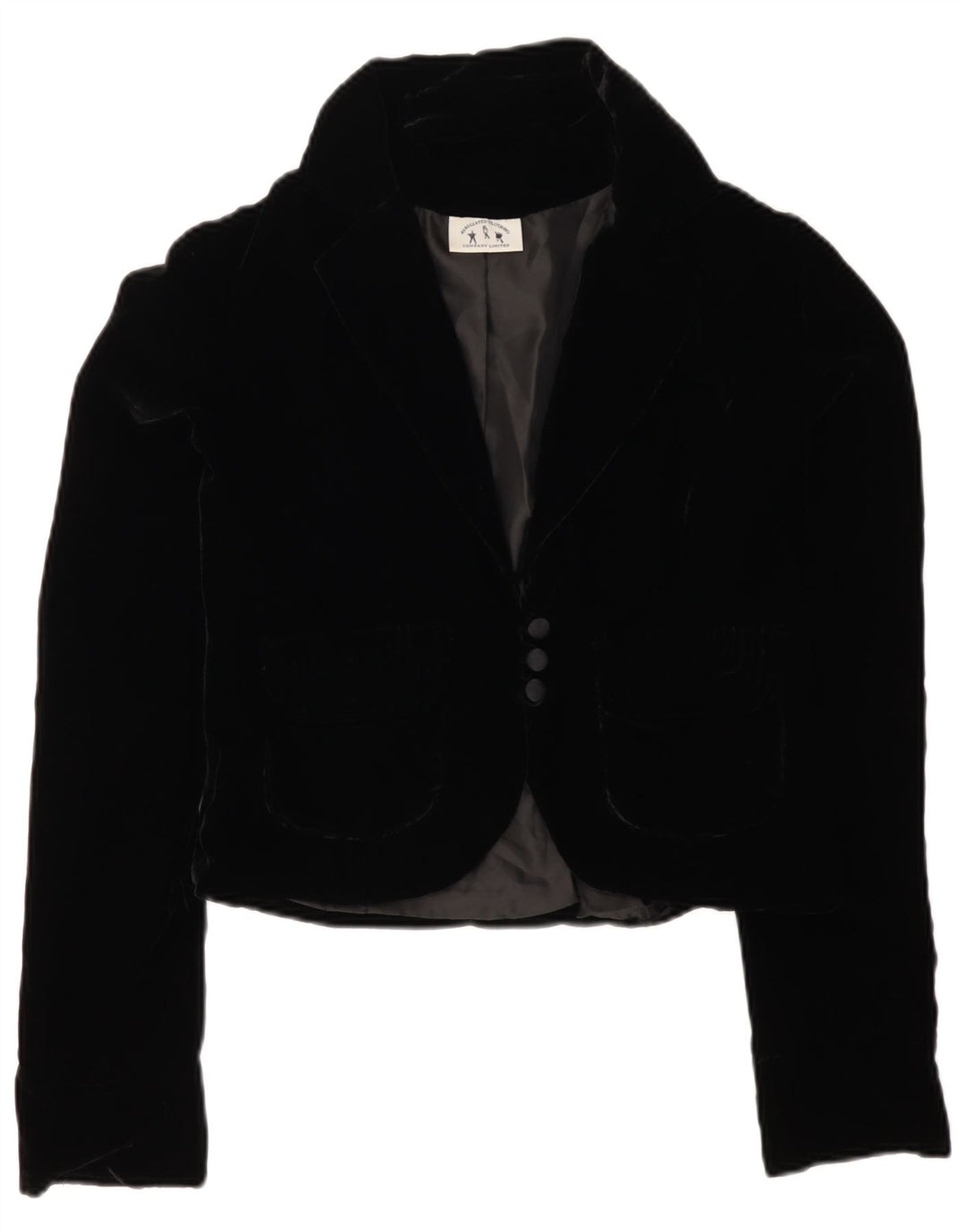 VINTAGE Veste blazer en velours à 3 boutons pour femme UK 12 Noir moyen