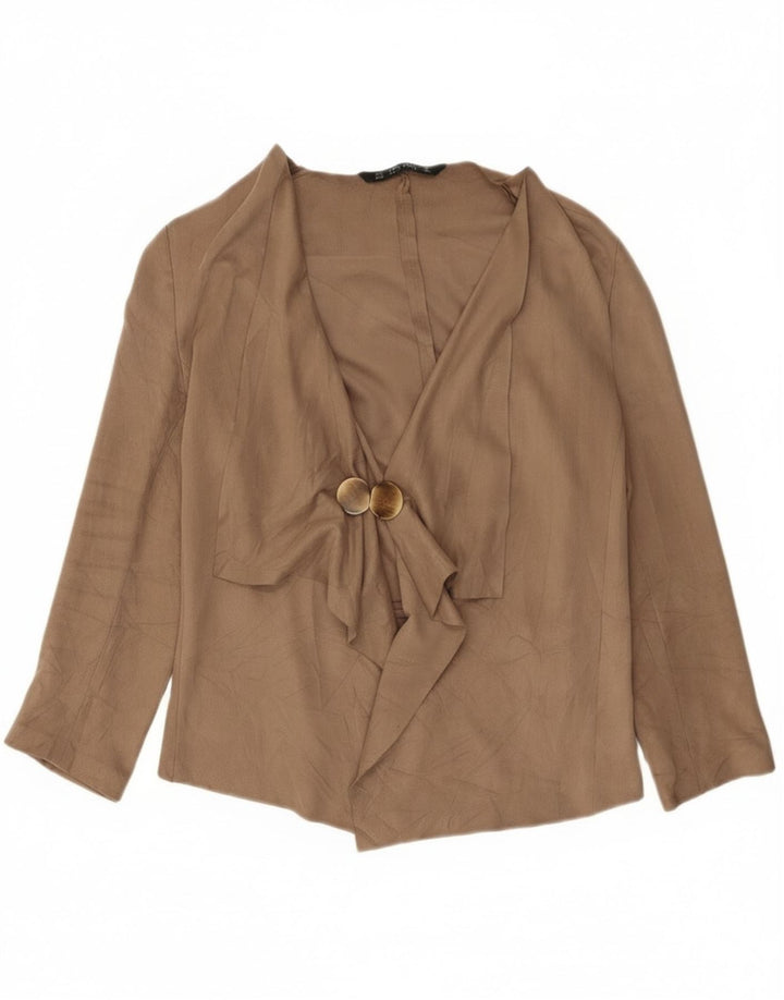 Zara Cardigan à manches 3/4 pour femme UK 14 Polyester beige moyen