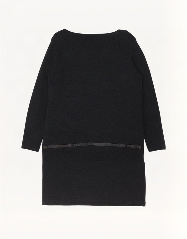Cos Womens Long Sleeve Jumper Dress UK 14 Medium Black Merino Wool
