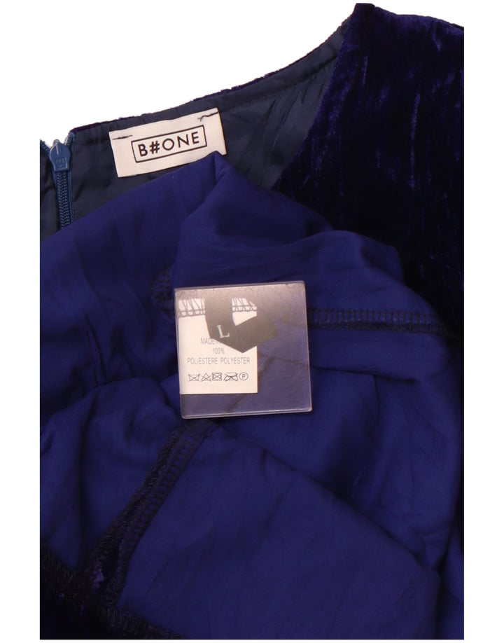 B.ONE Robe fourreau en velours à manches longues pour femme UK 44 Large Bleu Polyester