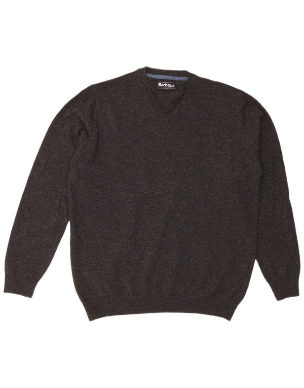 Barbour Pull col V pour homme 2XL Gris Laine
