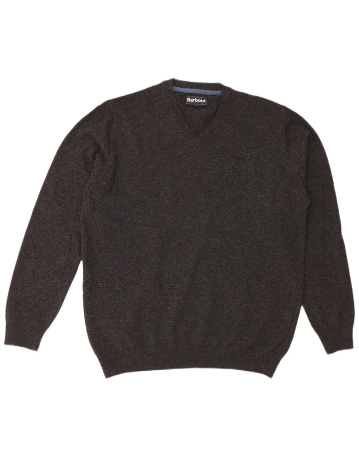 Barbour Pull col V pour homme 2XL Gris Laine