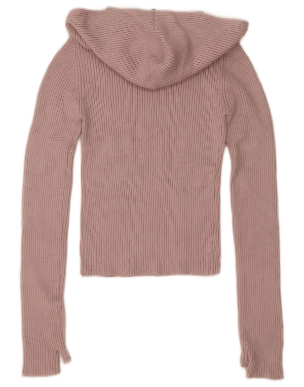 Zara Pull court à capuche pour femme UK 12 Viscose rose moyen