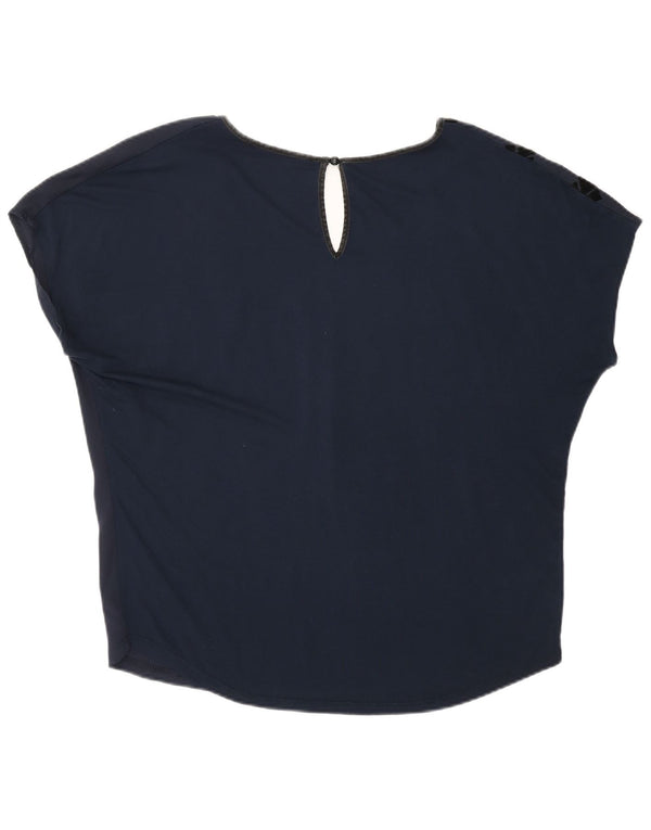Desigual Womens Graphic Blouse Top UK 16 Large Bleu Marine Géométrique