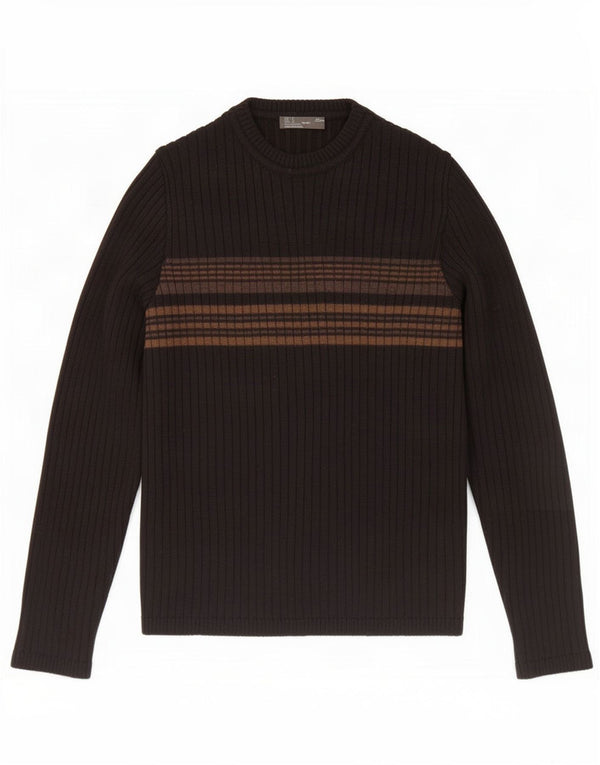 Zara Pull ras du cou pour femme UK 12 en laine rayée noire moyenne