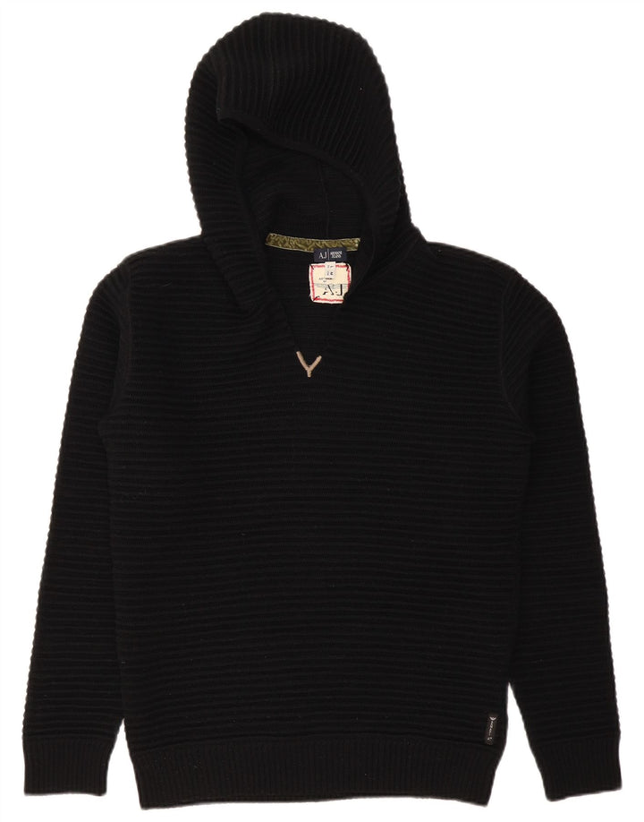 Armani Jeans Pull à capuche pour femme UK 14 Laine noire moyenne