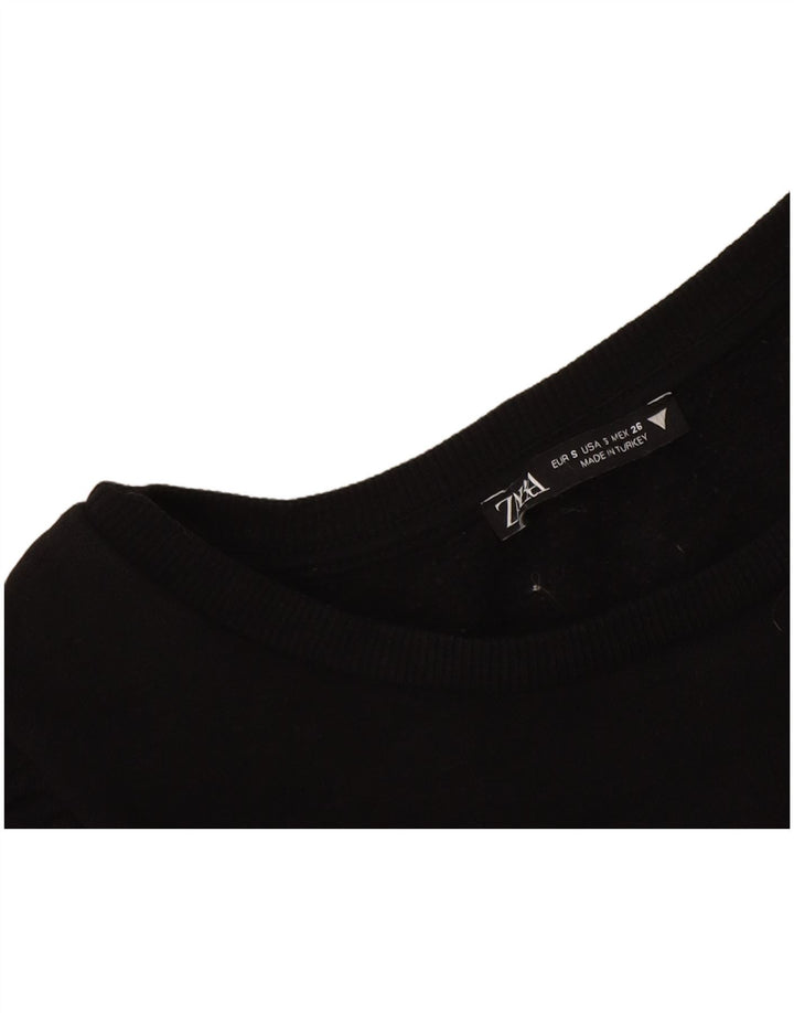 Zara Womens Crop Top Manches Longues UK 8 Petit Noir