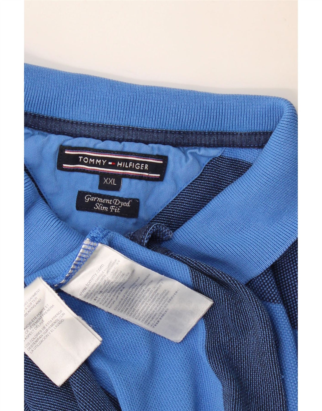TOMMY HILFIGER Polo coupe ajustée teint en pièce pour homme 2XL bleu rayé