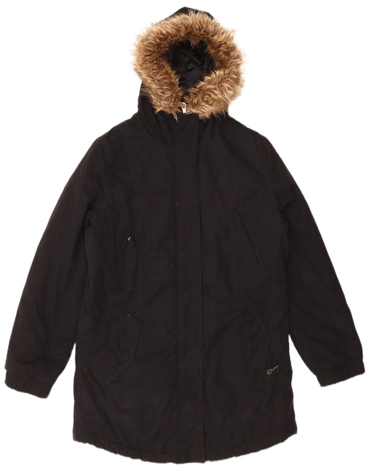GUESS Parka surdimensionnée à capuche pour femme UK 8 Small Noir Coton