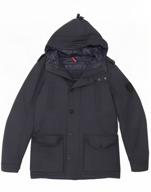 Tommy Hilfiger Veste Parka à capuche pour homme UK 40 Large Bleu marine Coton