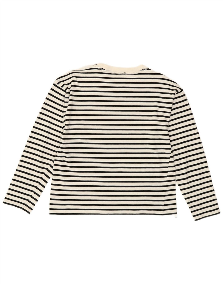 Zara Femme Top Manches Longues UK 10 Petit Rayé Blanc