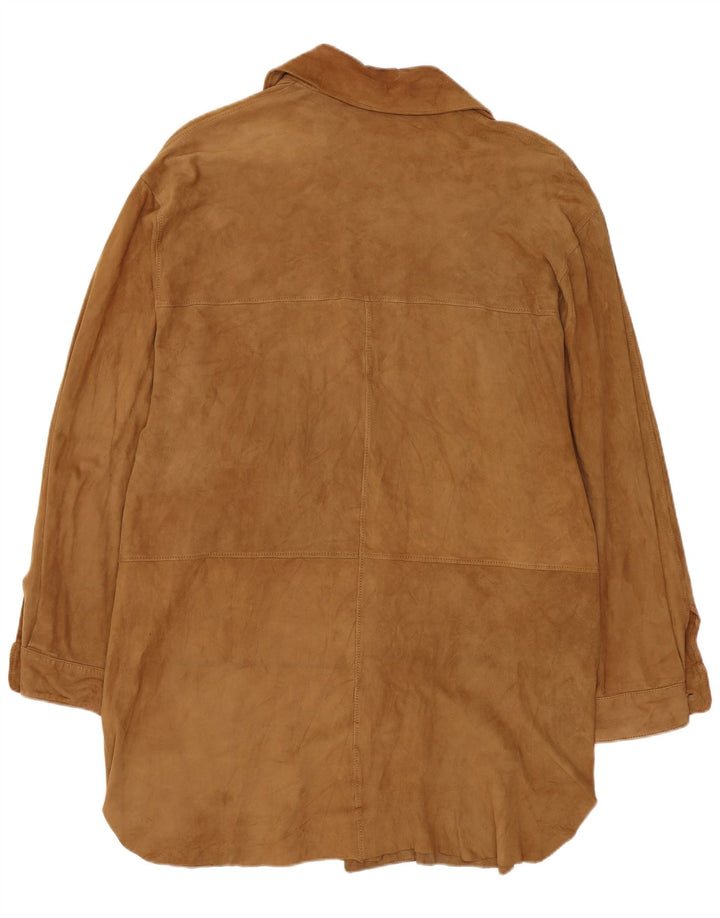 vintage Femme Suède Pardessus IT 42 Cuir Beige Moyen