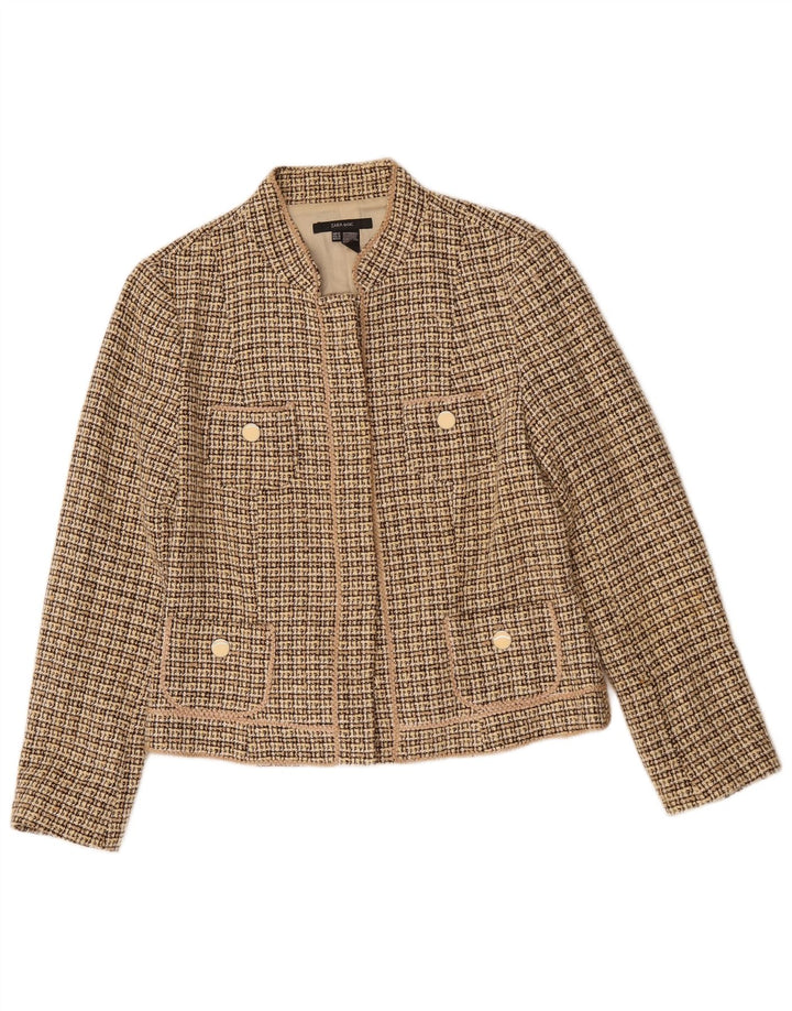 Zara Femme Blazer Veste EU 42 Grand Beige Check Acrylique