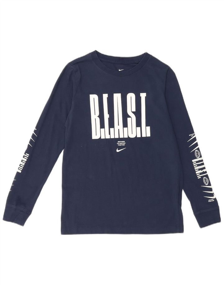 Nike Garçon Graphic Top Manches Longues 10-11 ans Bleu Marine Moyen Coton