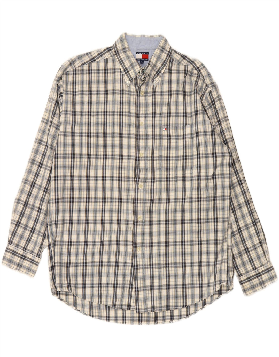 TOMMY HILFIGER Mens Flannel Shirt Large White Check Cotton Vintage Tommy Hilfiger and Second-Hand Tommy Hilfiger from Messina Hembry 