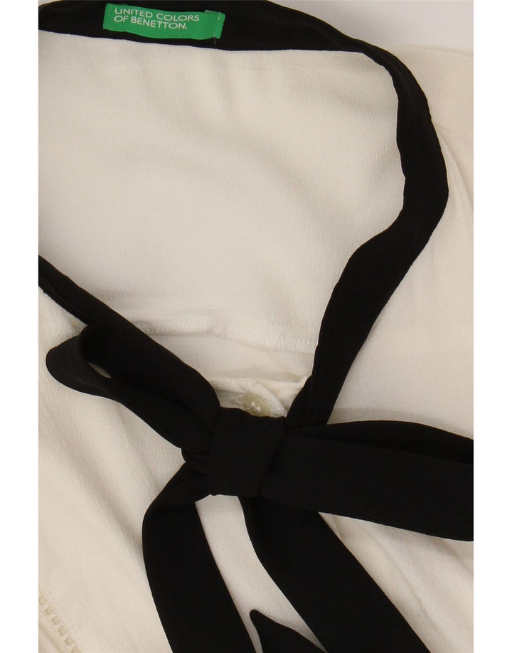 BENETTON Chemisier avec nœud papillon pour femme UK 16 Large Blanc Colorblock Viscose